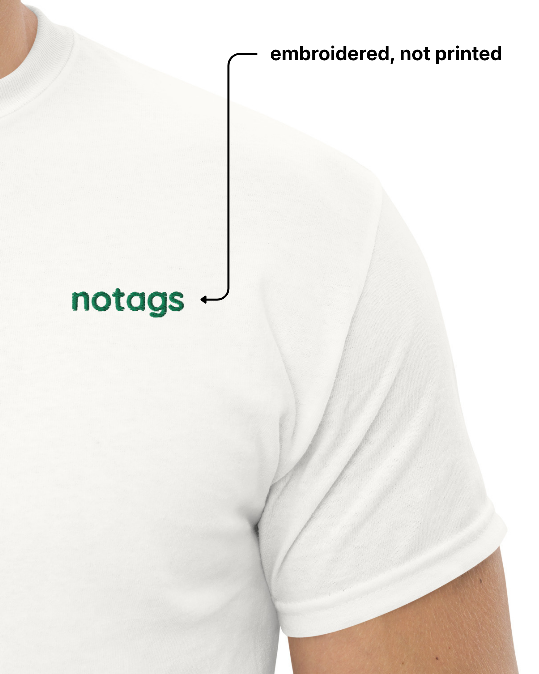 The notags Tee — white // dark green
